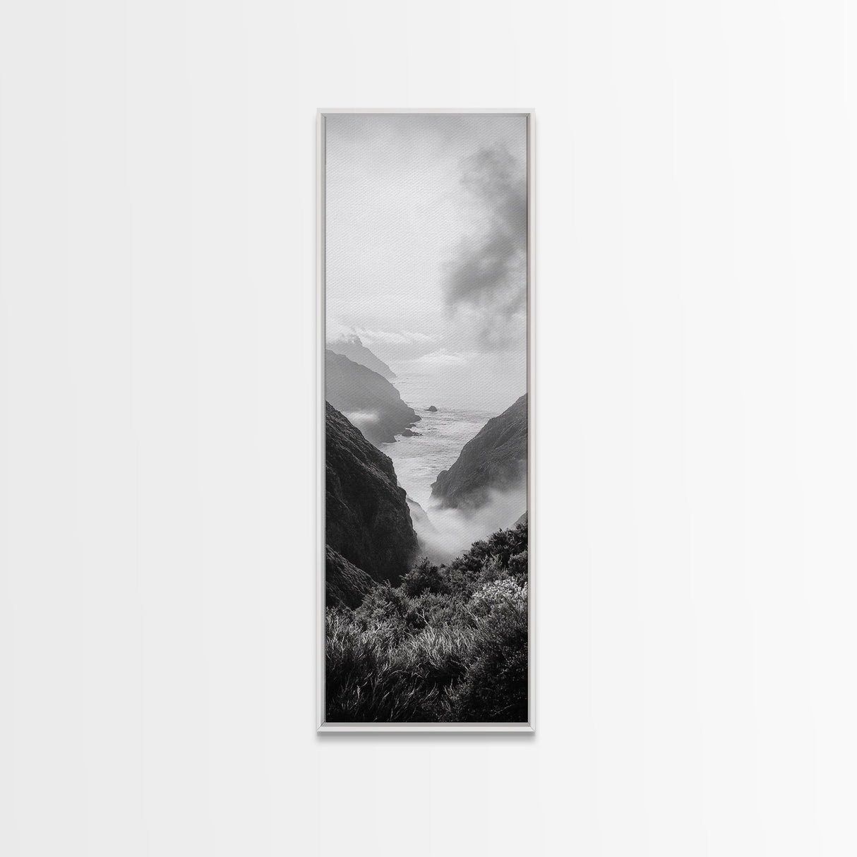Foggy Coast, Ocean Cliffs, Atmospheric Horizon, Canvas Print, Nature Wall Art, Moody Landscape, Neutral Tones, Hallway or Office Decor