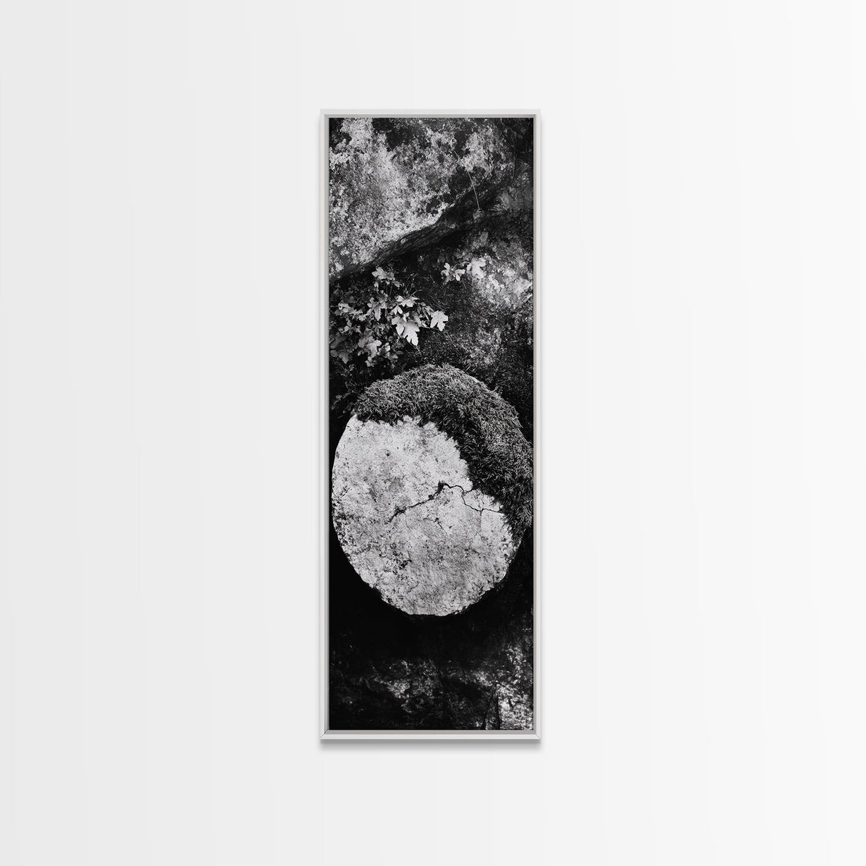 Zen Circle Stone, Forest Texture, Nature Balance, Canvas Print, Rustic Bathroom Decor, Earthy Wall Art, Minimalist Natural Style