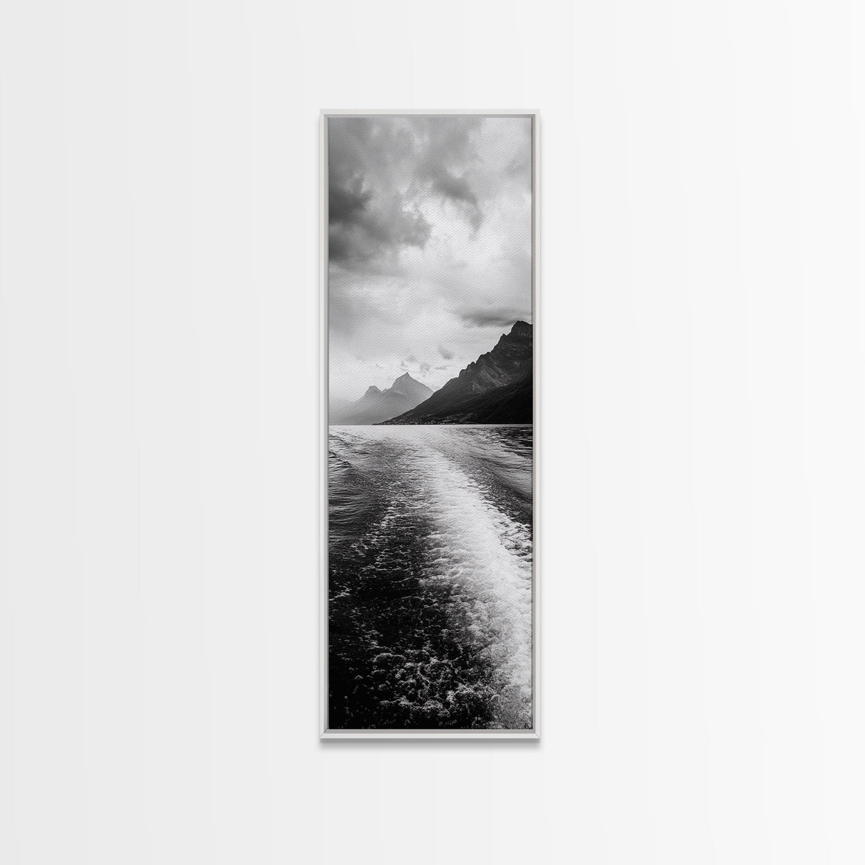 Boat Wake Lines, Alpine Coast, Moody Waters, Canvas Print, Minimalist Lake Art, Office Wall Decor, Modern Nautical Landscape Style