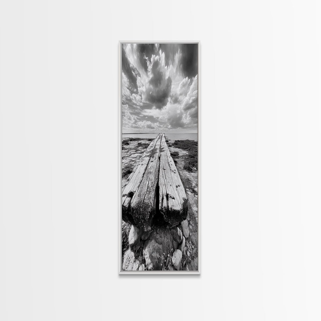 Weathered Pier End, Dramatic Ocean View, Minimalist Coastal Landscape, Canvas Print, Living Room Fall Wall Art, Rustic Decor