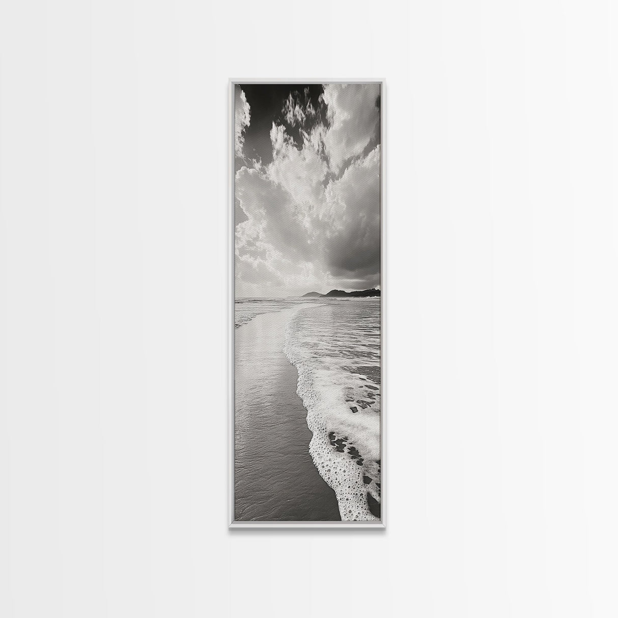 Beach Horizon, Ocean Calm, Foamy Shore, Black White Coastal Art, Canvas Print, Bathroom Decor, Peaceful Coastal Minimalist Style