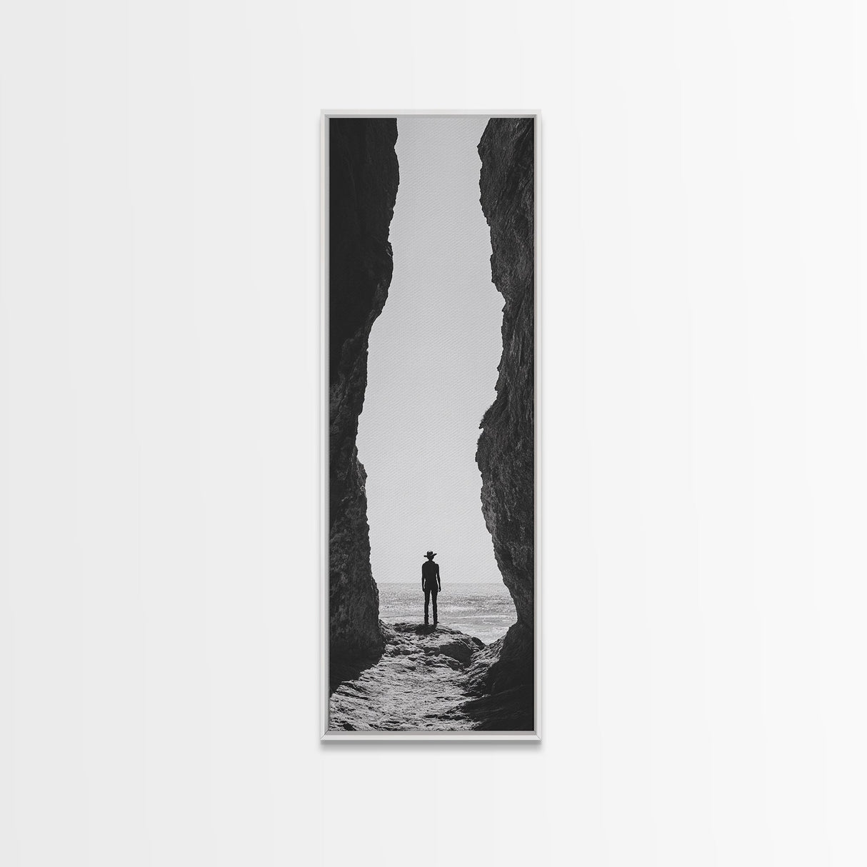 Lone Cowboy, Cliff View, Western Vibes, Silhouette Minimalist, Framed Canvas Print, Farmhouse Wall Art, Masculine Desert Decor