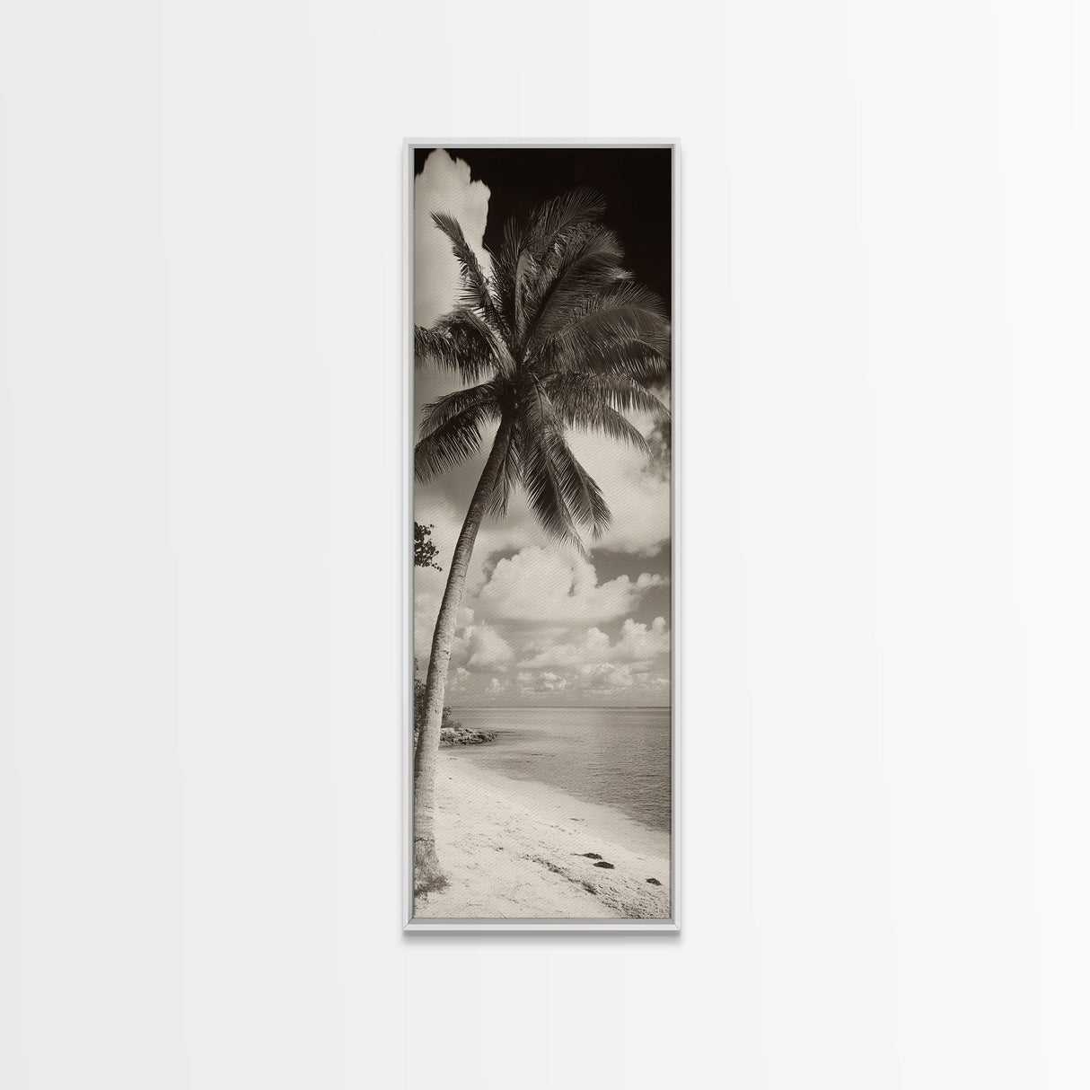 Tropical Palm Tree, Seaside Tranquility, Island Breeze, Framed Canvas Print, Bathroom Wall Art, Boho Beach Decor, Coastal Vibes