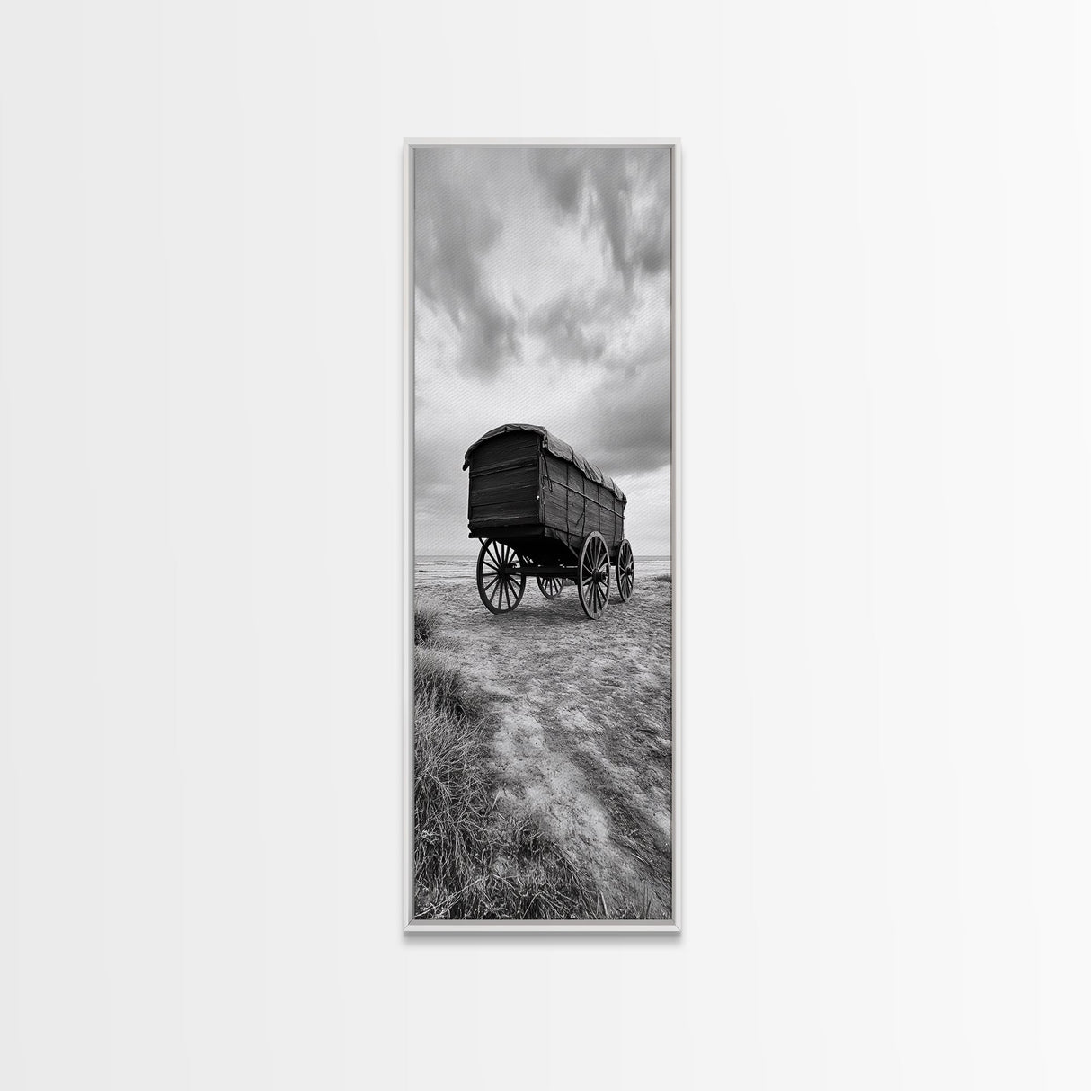 Covered Wagon Trail, Old West Scene, Vintage Rustic Art, Homestead Vibe, Framed Canvas Print, Farmhouse or Office Wall Art, Boho Bedroom