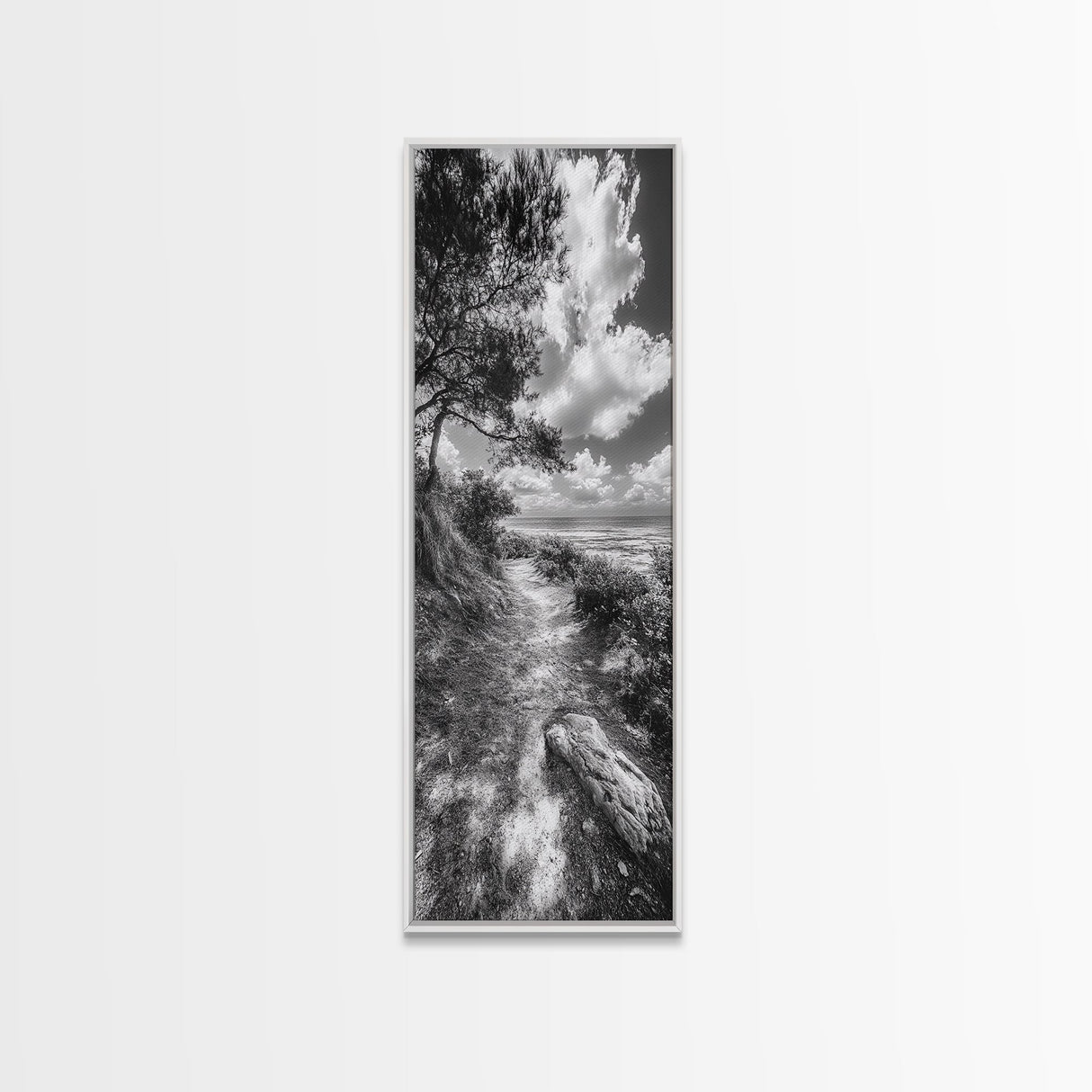 Coastal Nature Trail, Ocean Path View, Tranquil Landscape, Framed Canvas Print, Beach House Art, Bathroom Wall Art, Game Room Wall Art