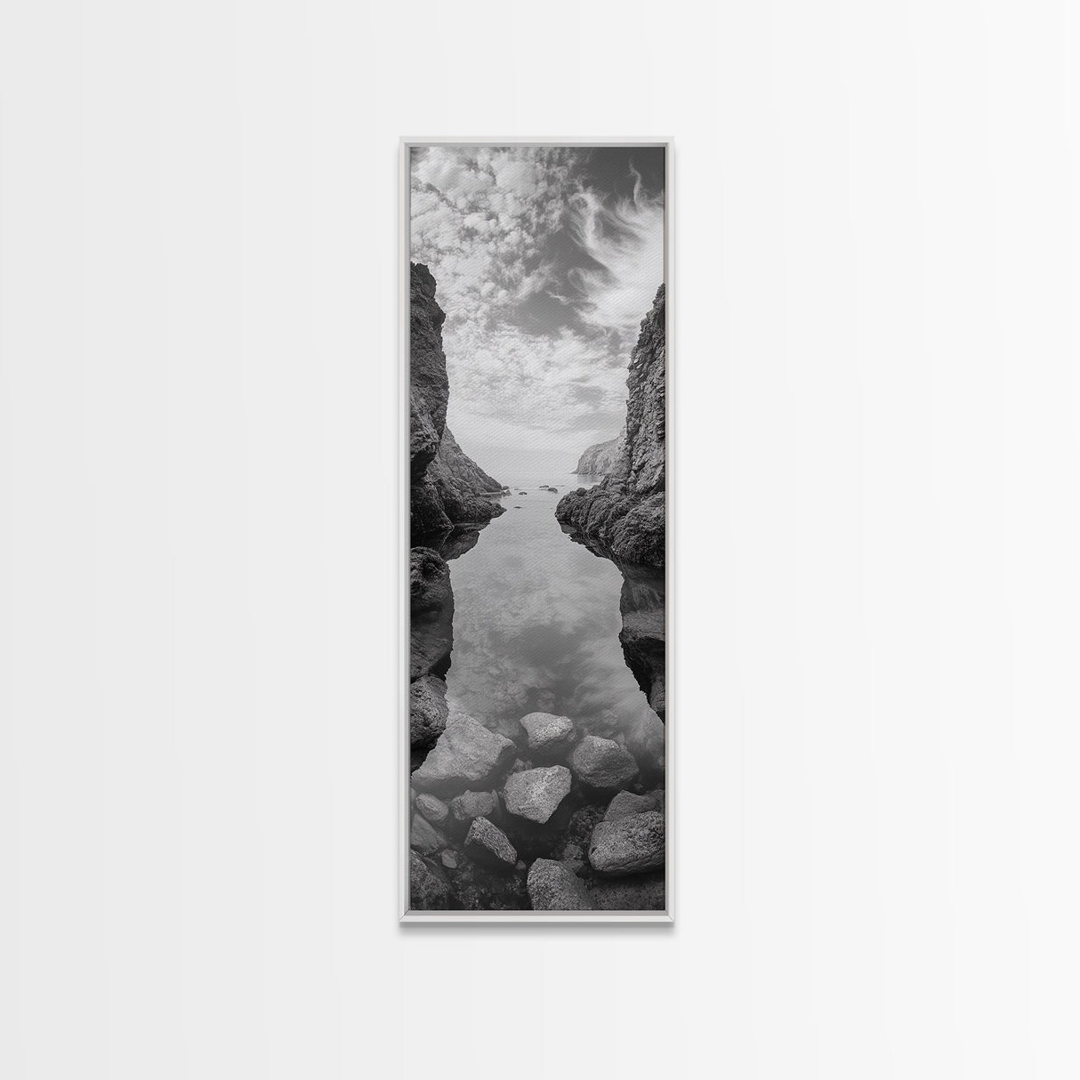 Rocky Ocean Cove, Peaceful Coastal Passage, Zen Nature Art, Framed Canvas Print, Bathroom Print, Coastal Entryway Wall Art, Beach House Decor
