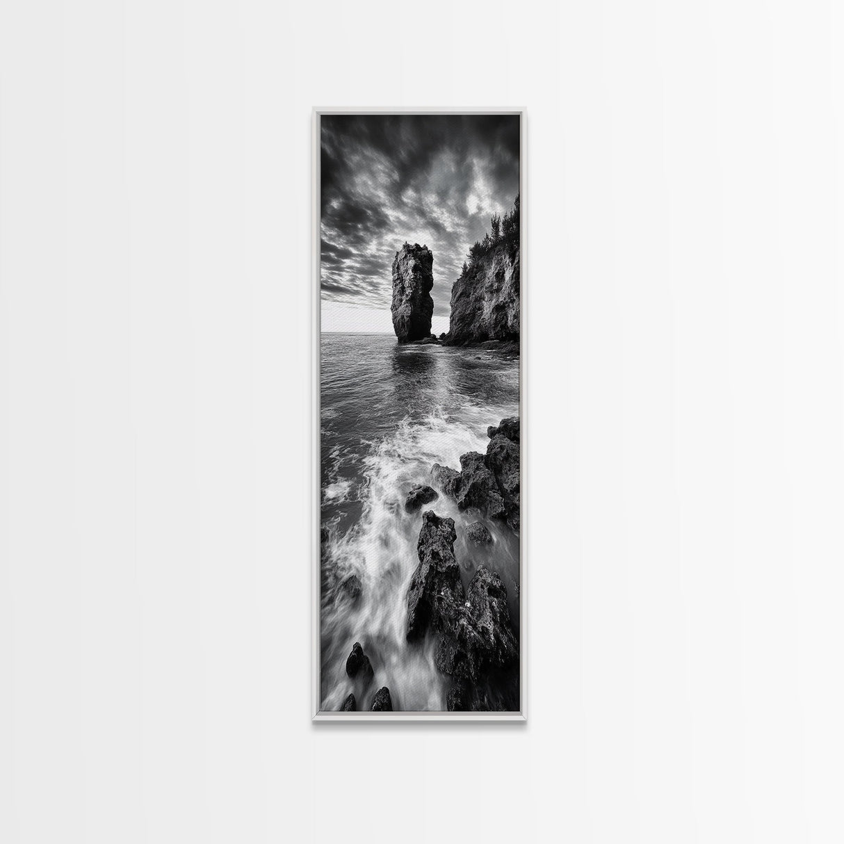 Seaside Cliff, Wild Waters, Rock Formation, Canvas Print, Coastal Landscape Art, Living Room or Office Decor, Moody Ocean Aesthetic