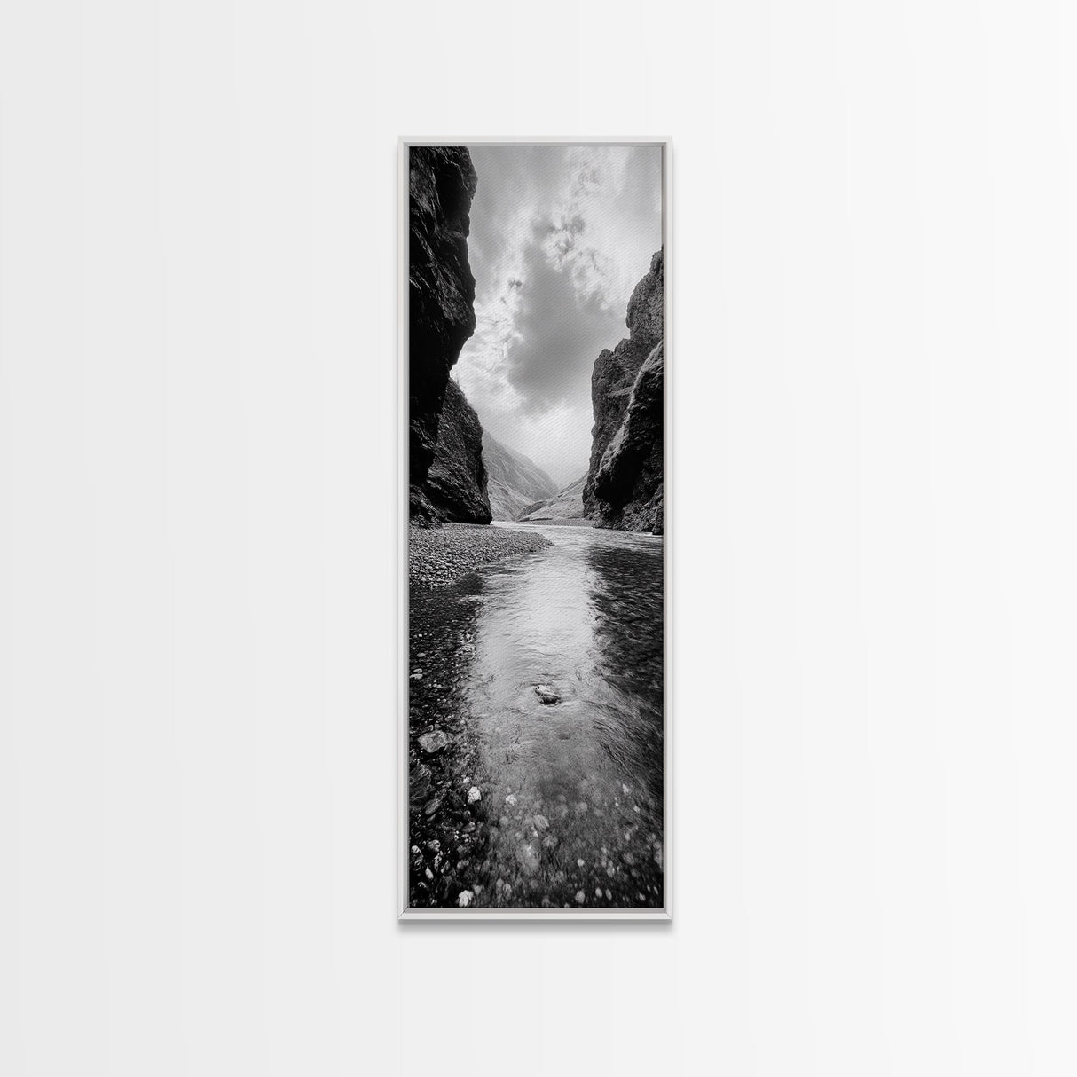 Mountain Valley, Serene Stream, Canyon Light, Framed Canvas Print, Peaceful Nature Scene, Bedroom or Study Minimalist Wall Decor