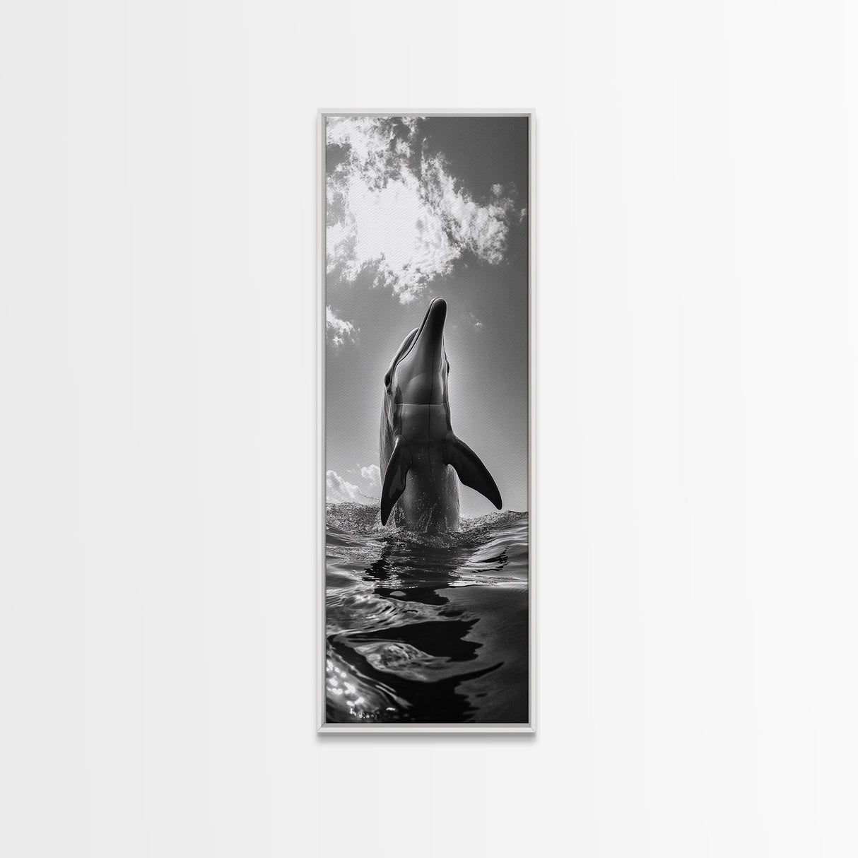 Dolphin Splash, Ocean Play, Marine Wildlife, Canvas Print, Coastal Bathroom Wall Art, Animal Lover Decor, Minimalist Ocean Scene