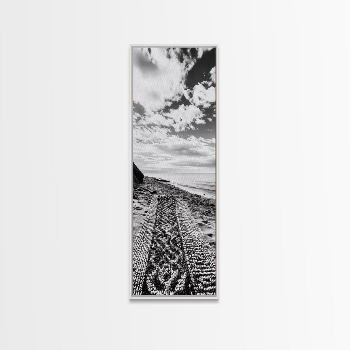 Beach Tapestry, Peaceful Shoreline, Boho Coastal, Framed Canvas Print, Yoga Room Wall Art, Neutral Beach Decor, Relaxing Home Vibe