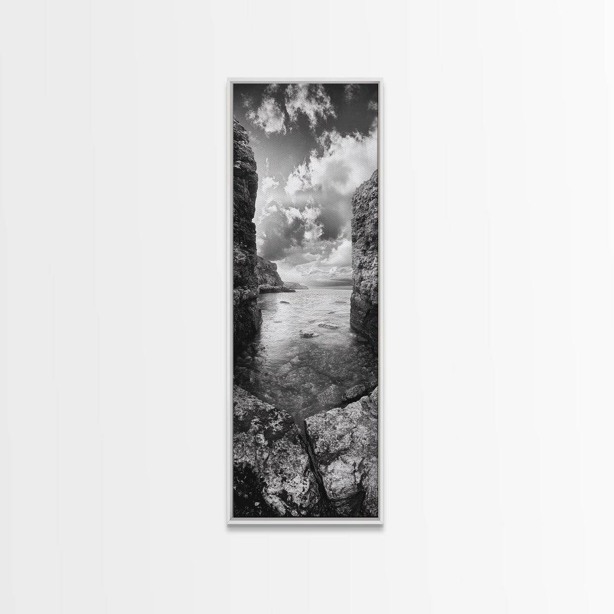 Coastal Cliff Path, Ocean Serenity, Rock Wall Art, Seascape Photography, Framed Canvas Print, Modern Coastal Decor, Bedroom Wall Art