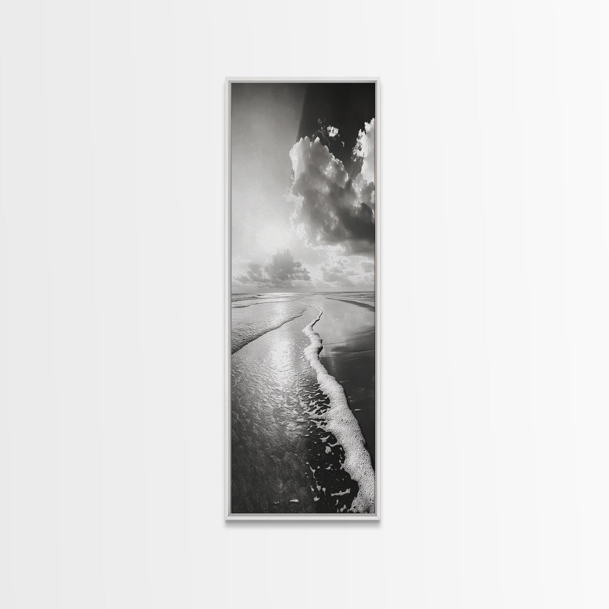Shoreline Waves Art, Ocean Foam Print, Beach Wall Decor, Coastal Living Room Style, Framed Canvas Print, Tranquil Seascape Minimalist