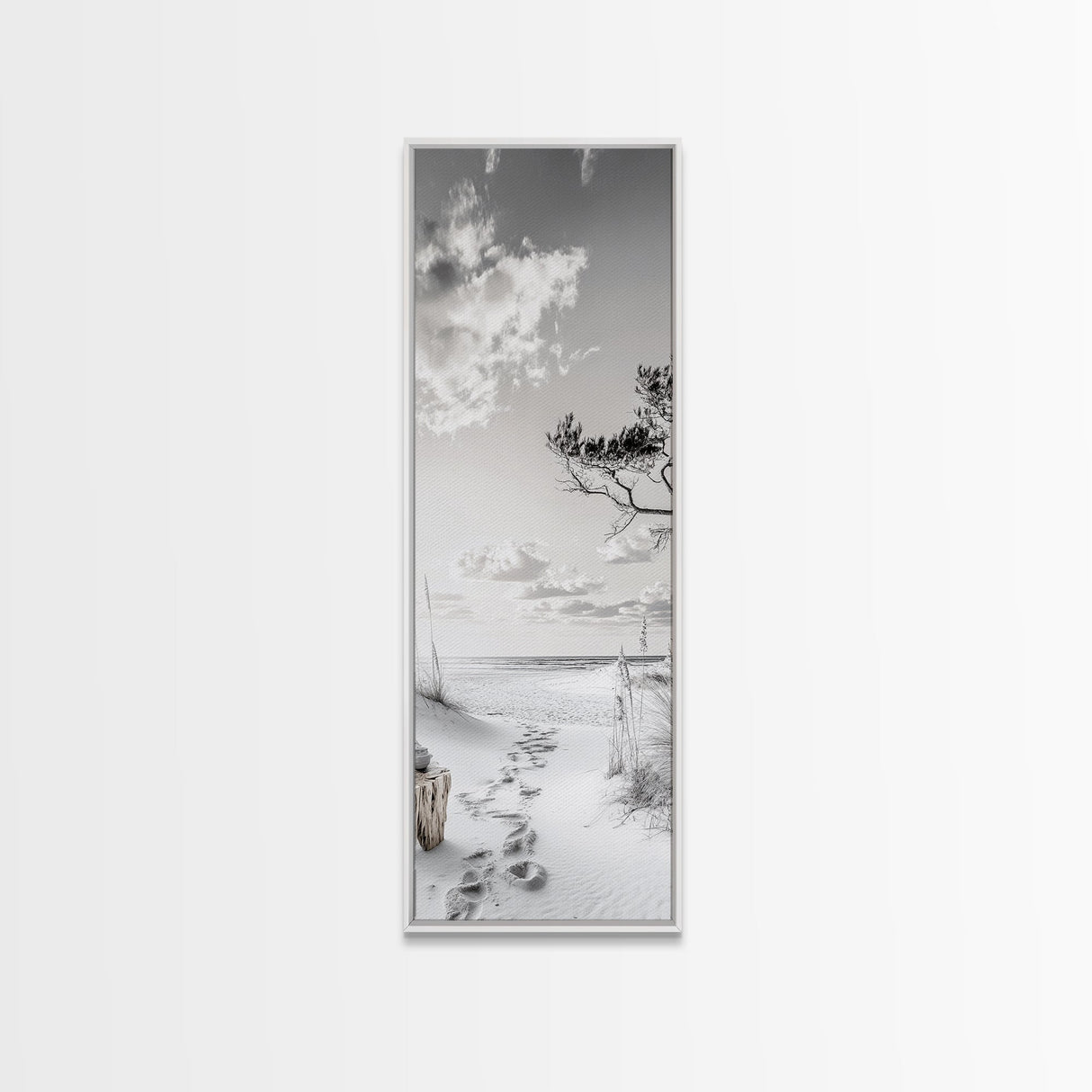 Tranquil Beach Walk, Coastal Pathway Print, Ocean Escape Wall Art, Entryway or Hall Decor, Framed Canvas Print, Serene Natural Style
