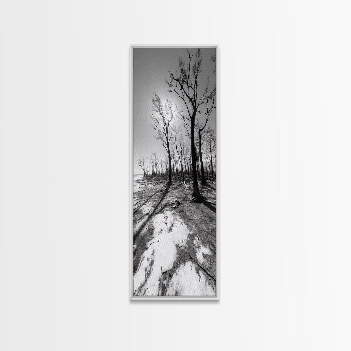Haunting Tree Silhouettes, Forest Edge, Black White Nature, Desert Trees, Framed Canvas Print, Fall Art, Living Room Wall Art