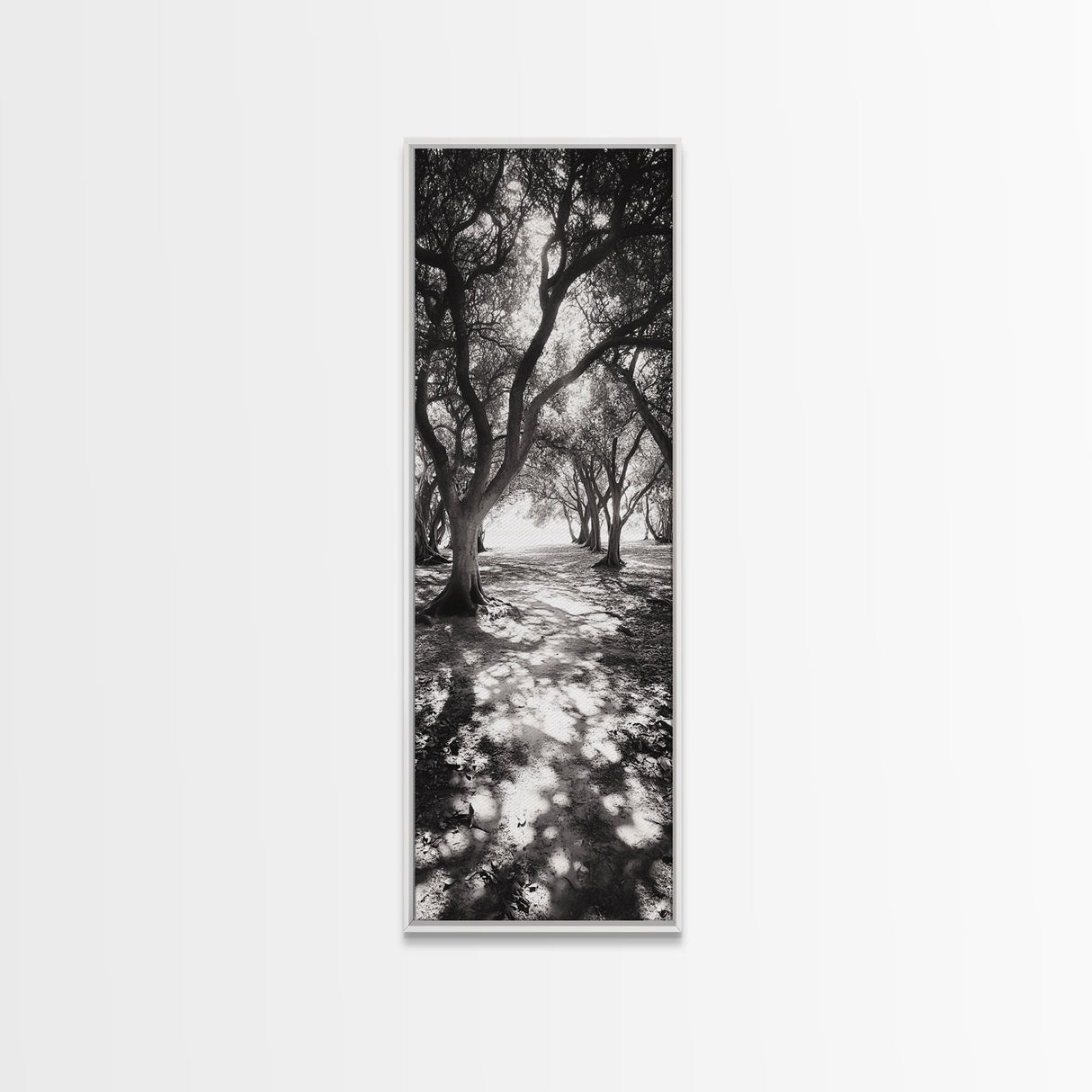 Tree Shadows, Woodland Light, Forest Stroll, Peaceful Canopy, Dappled Light Canvas Print, Cozy Living Room Wall Art, Autumn Decor