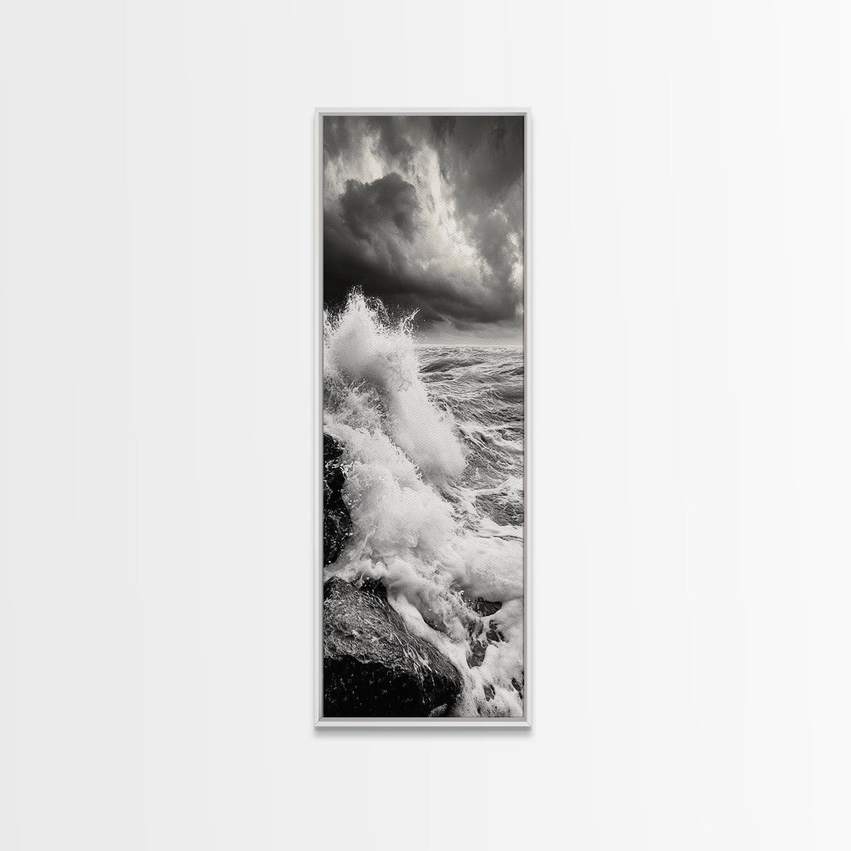 Stormy Sea, Crashing Waves, Ocean Fury, Nature Power Framed Canvas Print, Moody Living Room Wall Art, Dramatic Coastal Decor, Office Art