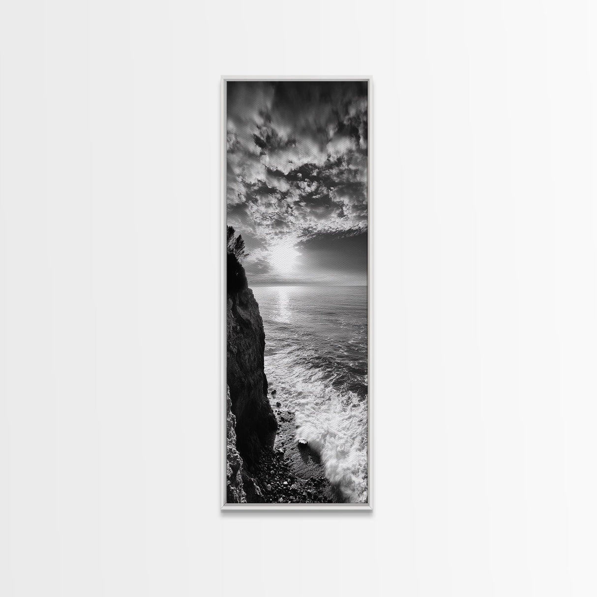 Cliff Edge, Ocean Breeze, Golden Hour, Scenic Overlook, Framed Canvas Print, Landscape Photography, Hallway Wall Art, Boho Style