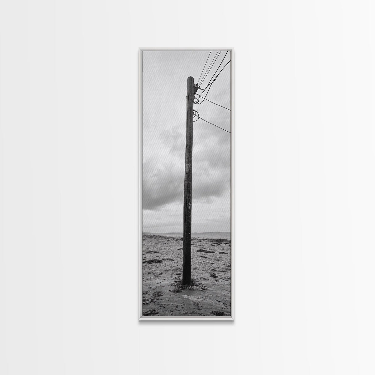Utility Pole, Coastal Wires, Industrial Sky, Power Lines, Framed Canvas Print, Minimalist Photography, Loft Wall Art, Urban Decor