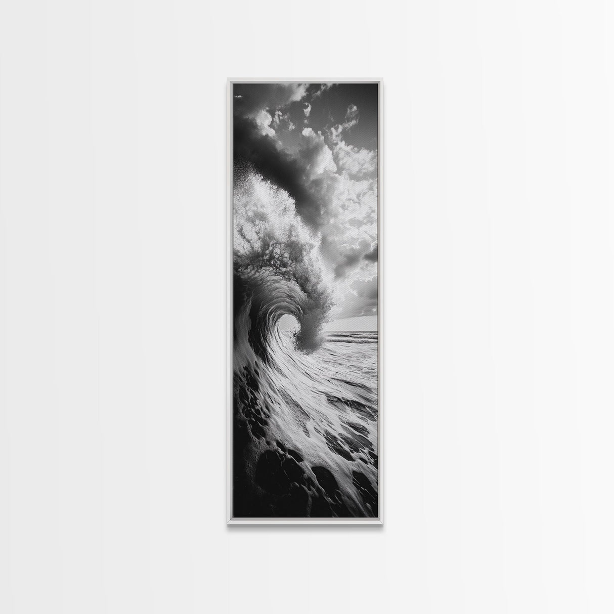 Ocean Wave, Curling Sea, Surfer's Dream, Powerful Water, Framed Canvas Print, Coastal Wall Art, Beach House Decor, Bold Seascape