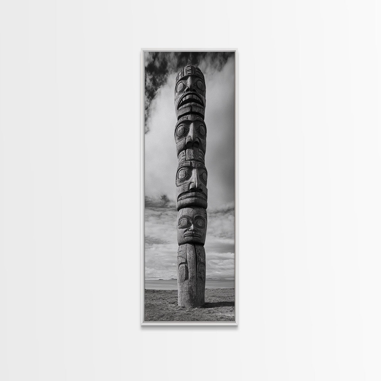 Totem Pole, Tribal Faces, Historic Symbolism, Canvas Print, Cultural Wall Decor, Office Wall Art, Rustic Museum Style Photography