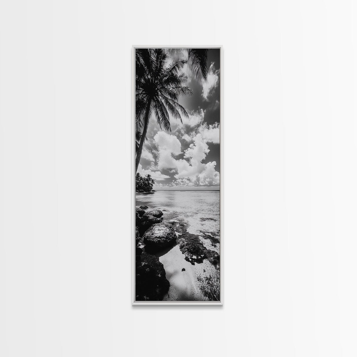 Tropical Beach, Palm Trees, Ocean Breeze, Framed Canvas Print, Coastal Living Wall Art, Minimalist Beach House Decor, Island Vibe Photography