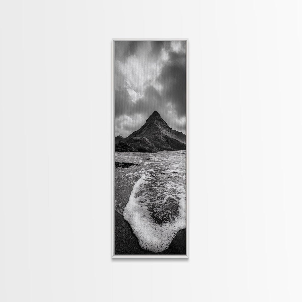 Dramatic Seaside Peak, Coastal Mountain Wall Art, Black Beach Photography, Bold Nature Decor, Canvas Print, Living Room Art