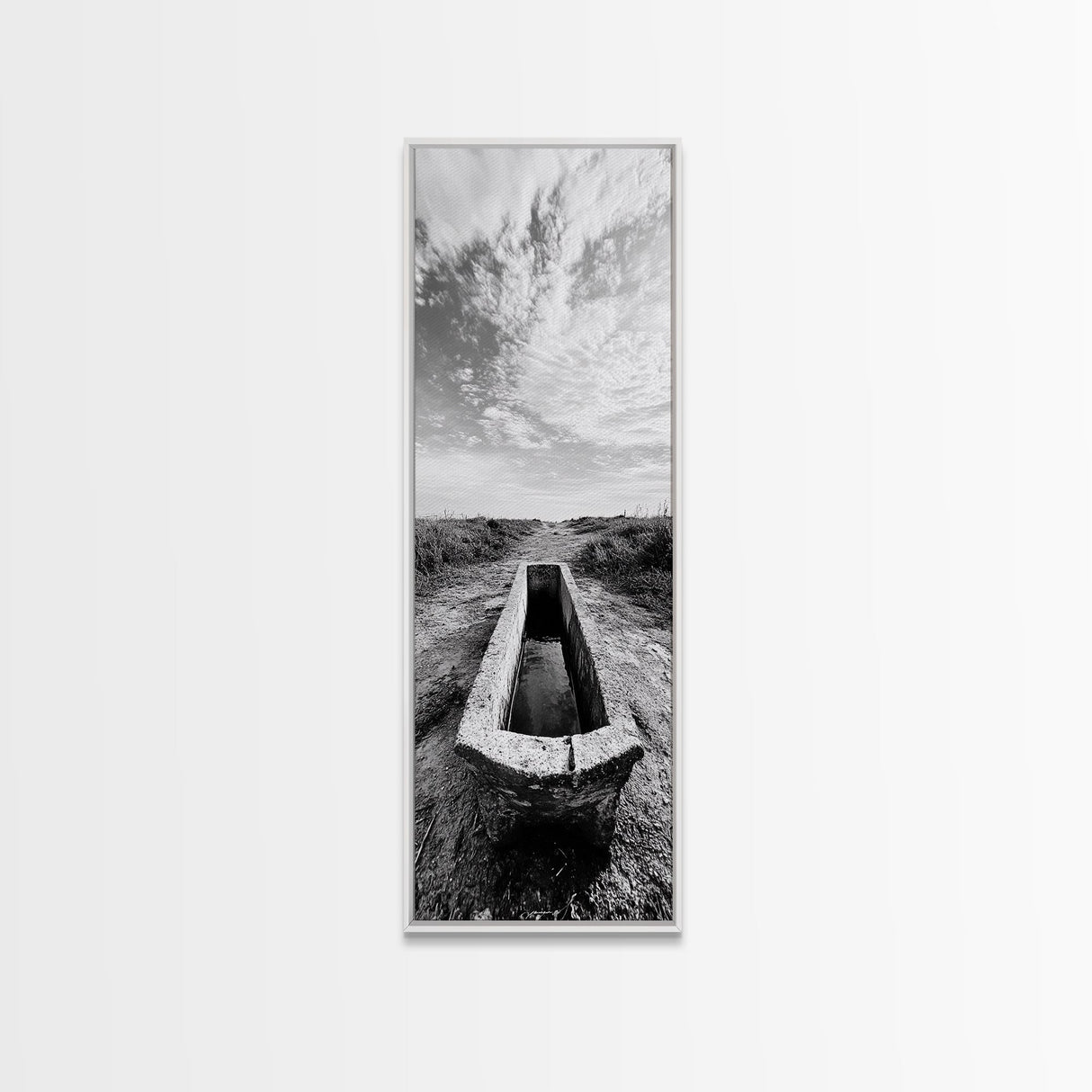 Rustic Trough Scene, Country Minimalist Art, Weathered Landscape Print, Nature Photography, Farmhouse Kitchen Decor, Framed Canvas Print