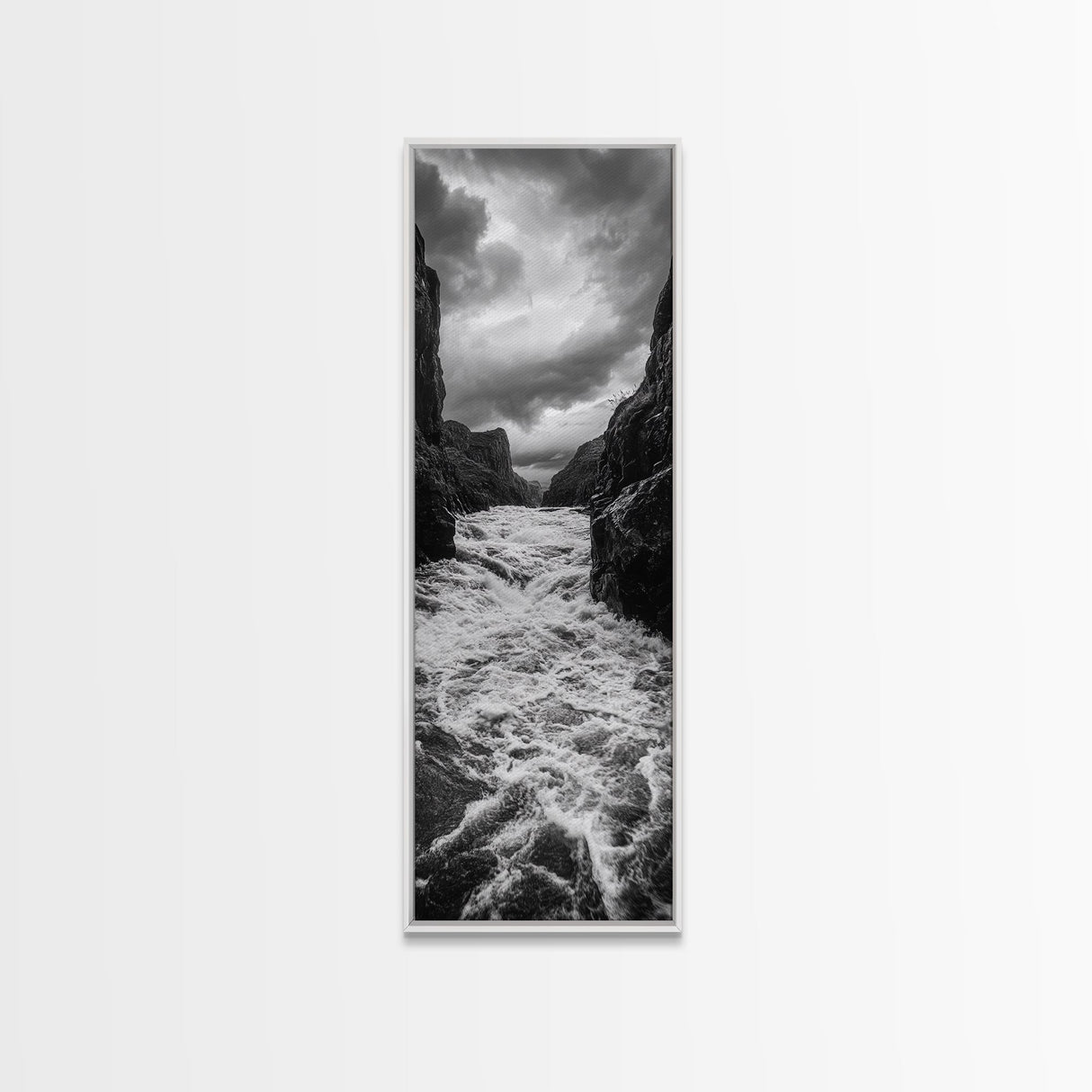 Wild River Path, Nature Wall Decor, Adventure Landscape, Monochrome Rapids, Framed Canvas Print, Rustic Living Room Wall Art, Moody Photography