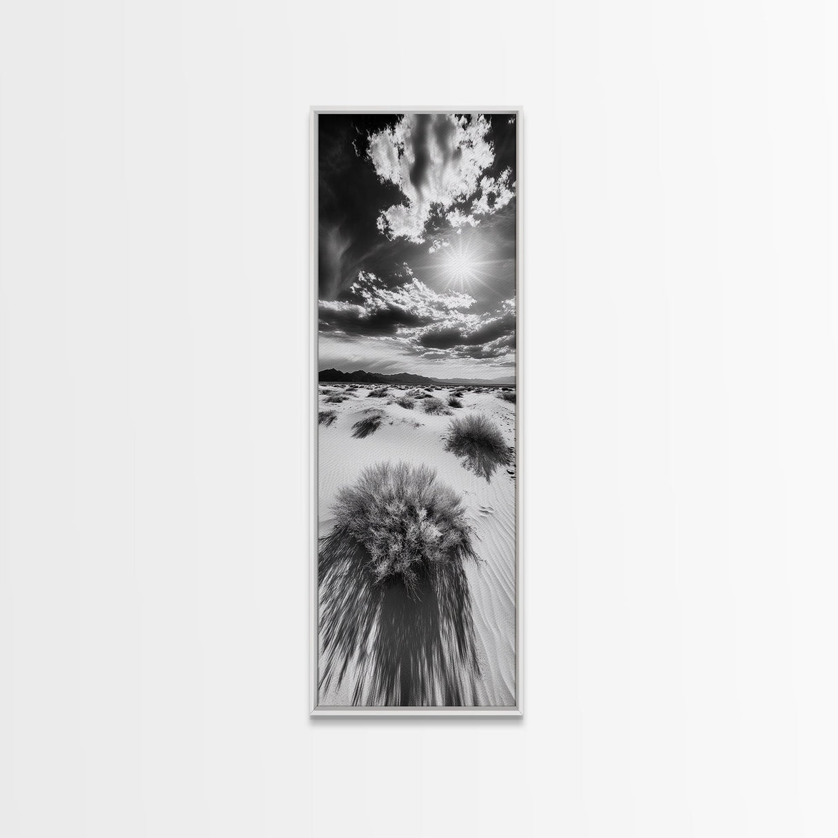 Desert Sun Shadows, Dune Landscape Art, Black White Wilderness, Framed Canvas Print, Boho Office Wall Art, Southwestern Minimal Style