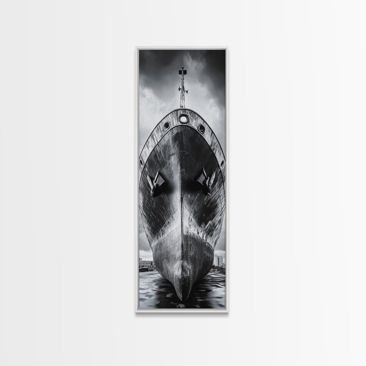 Industrial Ship, Black and White Boat, Urban Seascape, Moody Harbor, Canvas Print, Nautical Wall Art, Man Cave Art, Office Decor