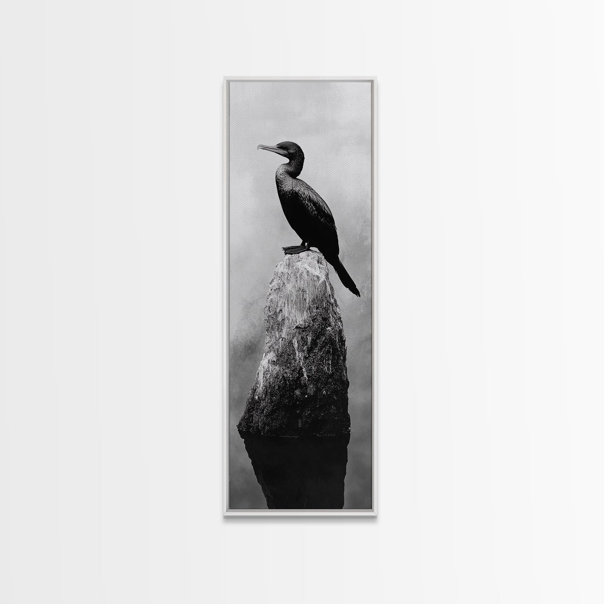 Cormorant Bird, Driftwood Perch, Moody Sky, Framed Canvas Print, Coastal Wildlife Wall Art, Nature Lover Gift, Rustic Room Decor