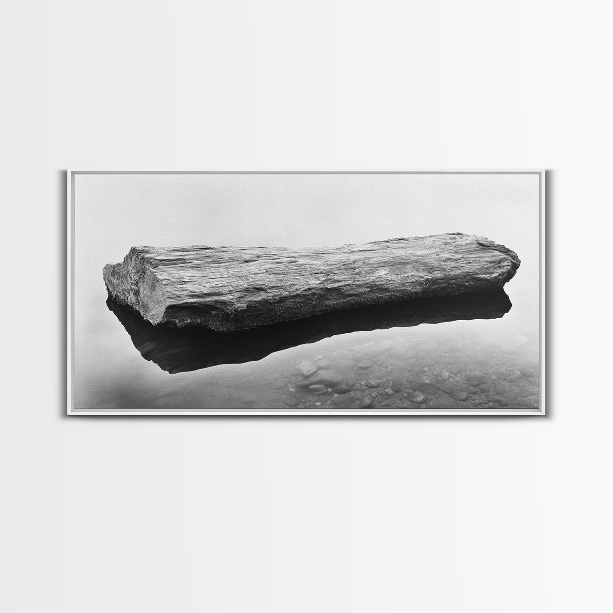 Driftwood, Calm Water, Nature Stillness, Natural Element Art, Framed Canvas Print, Zen Bathroom Wall Art, Minimalist Decor