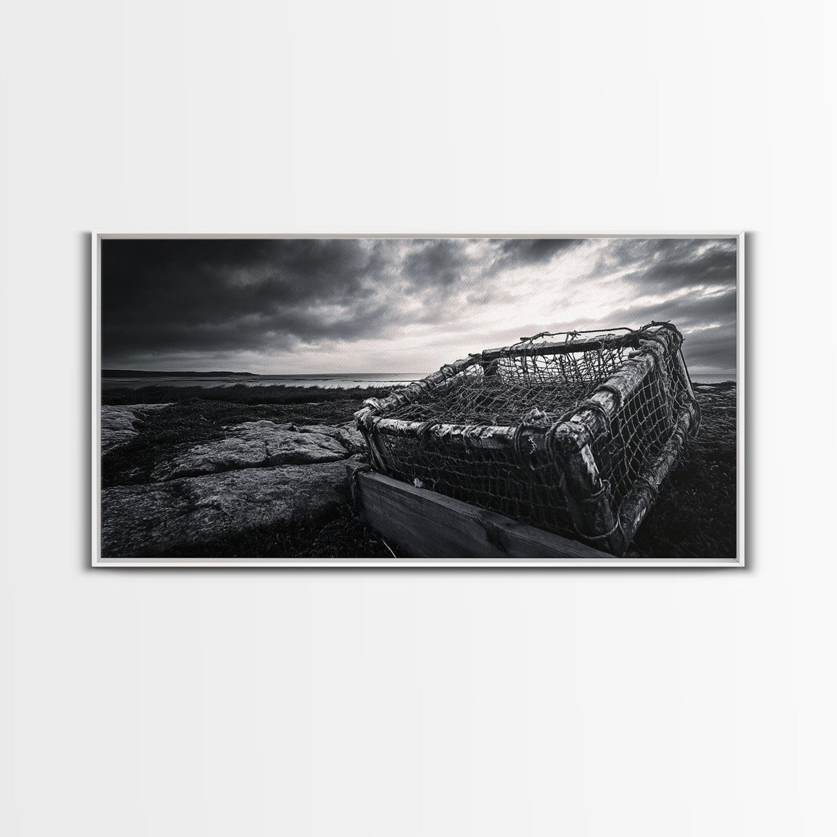 Lobster Trap, Coastal Texture, Rustic Fishing, Ocean Mood, Framed Canvas Print, Nautical Wall Art, Rustic Beach Decor, Man Cave Art
