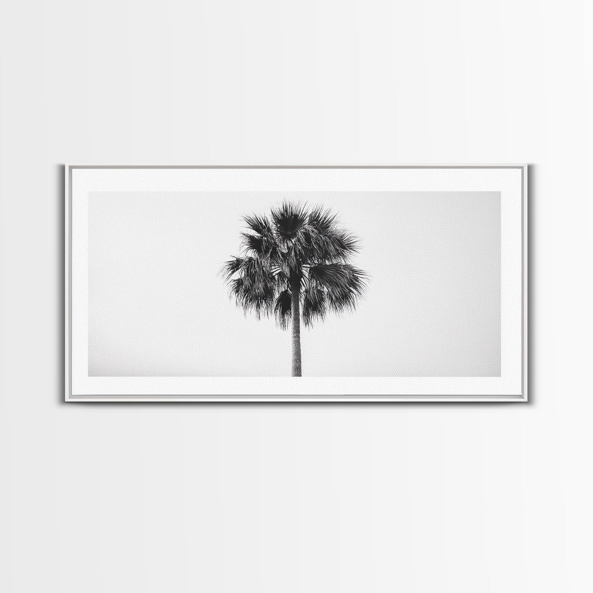 Minimal Palm Tree, Tropical Simplicity, Black and White Art, Framed Canvas Print, Modern Entryway or Minimalist Bathroom Wall Art