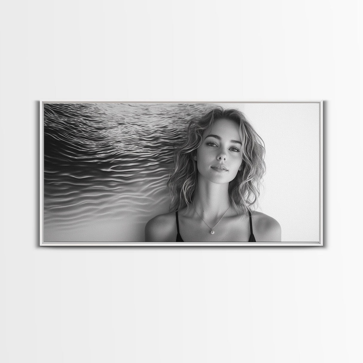 Ocean Texture, Abstract Waves, Modern Female, Artistic Portrait, Canvas Print, fashion wall art, glam room decor, minimal black white