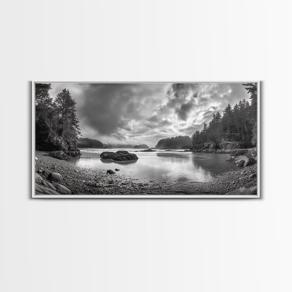 Misty Forest, Coastal Wilderness, Moody Landscape, Nature Escape, Framed Canvas Print, Cabin Decor, Autumn Wall Art, Woodland Aesthetic