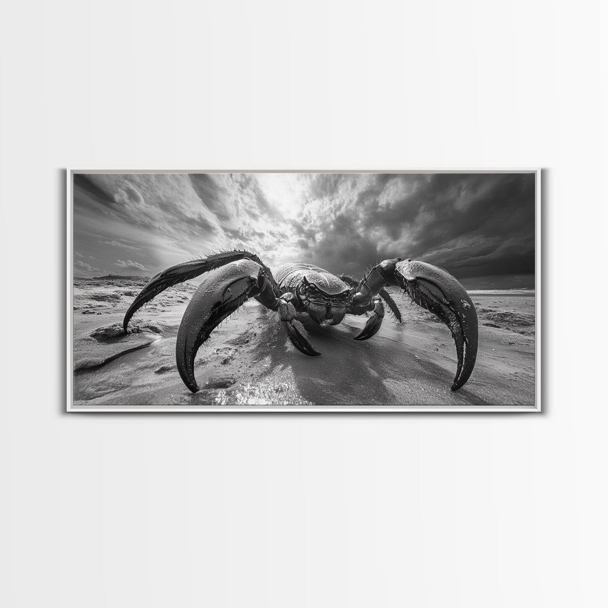 Giant Crab Close-Up, Beach Creature Art, Ocean Monster Print, Fantasy Wildlife Scene, Framed Canvas Print, Game Room Wall Art