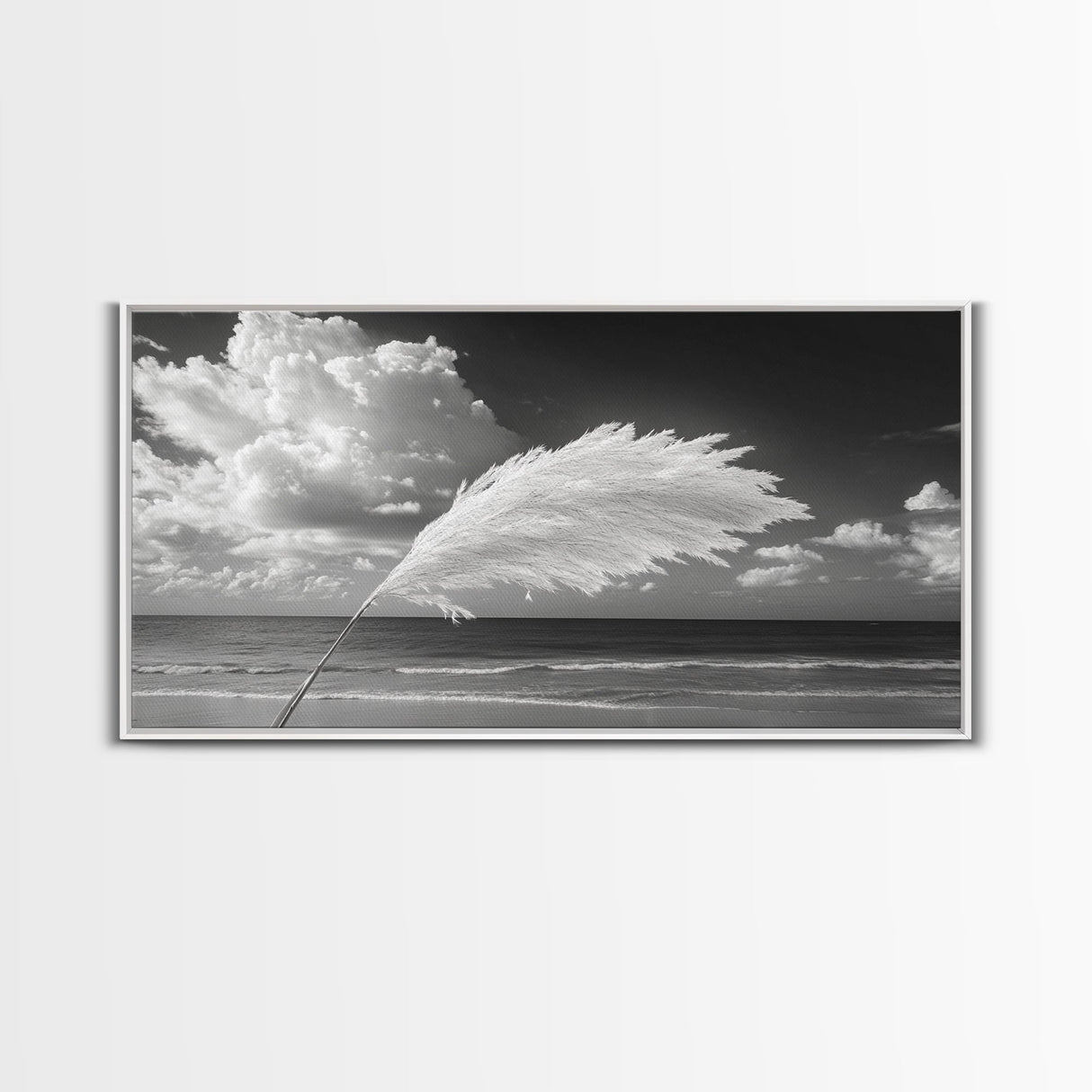 Pampas Grass Coast, Minimalist Beach Art, Boho Coastal Scene, Neutral Tones, Canvas Print, Living Room Wall Art, Fall Decor, Hallway Wall Art