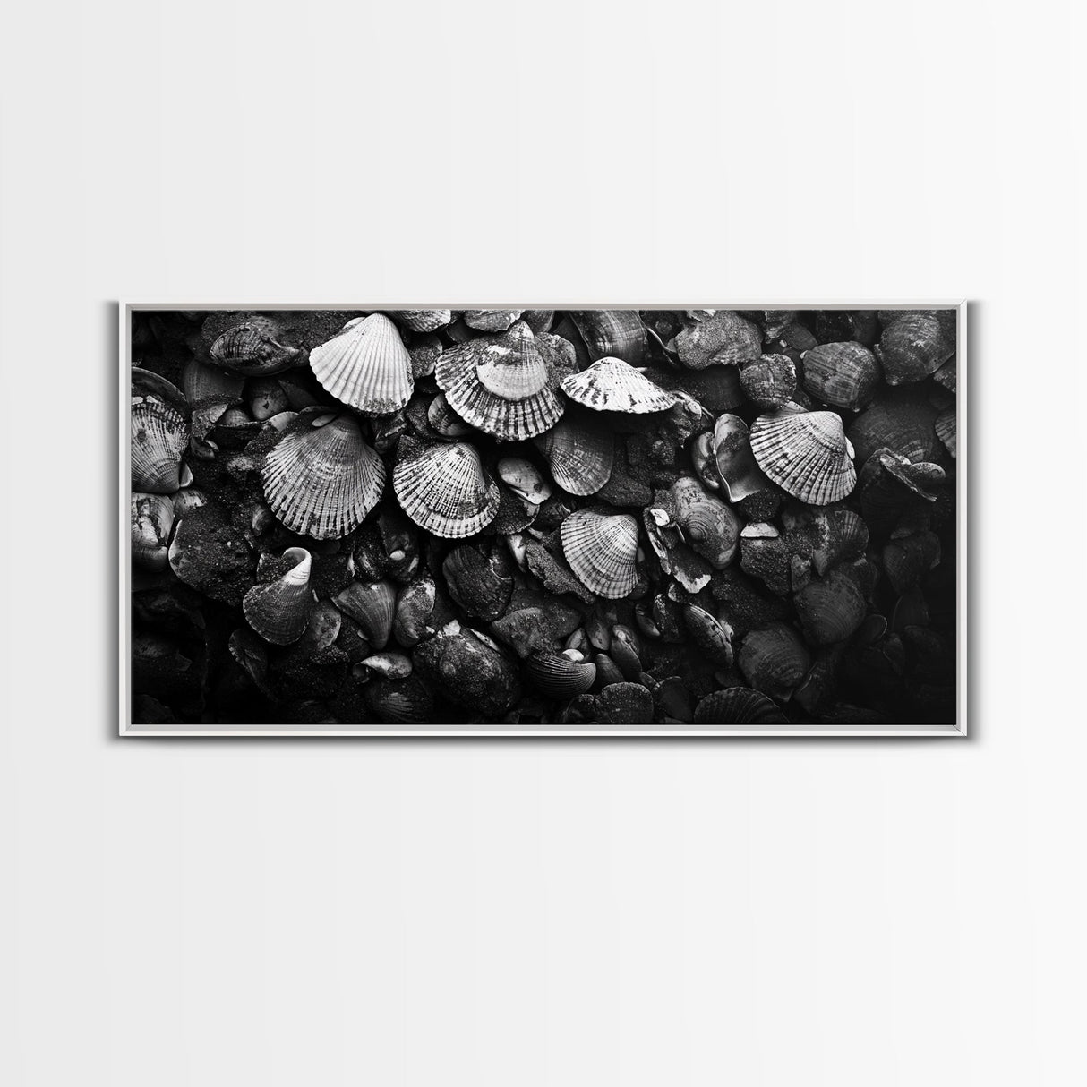Seashell Close-Up, Ocean Texture Art, Nautical Beach Shells, Earthy Tones Decor, Framed Canvas Print, Bathroom Wall Art, Coastal Style