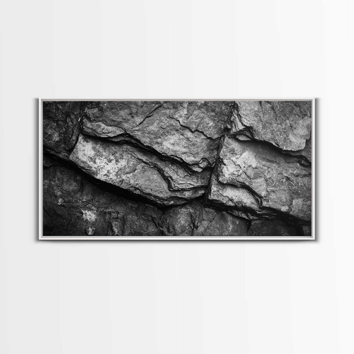 Stone Texture Closeup, Abstract Rock Pattern, Black and White Minimalist, Canvas Print, Modern Wall Art, Office Decor, Earthy Tones