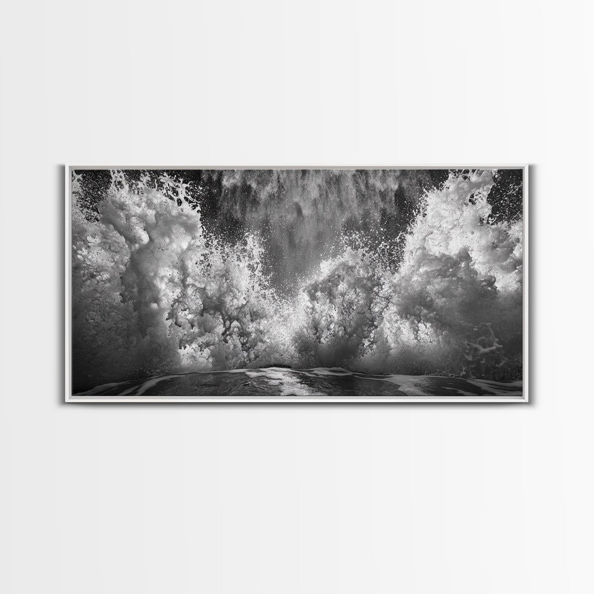 Ocean Splash, Sea Foam, Abstract Water, Coastal Waves, Framed Canvas Print, bathroom wall art, modern ocean photography, moody water art