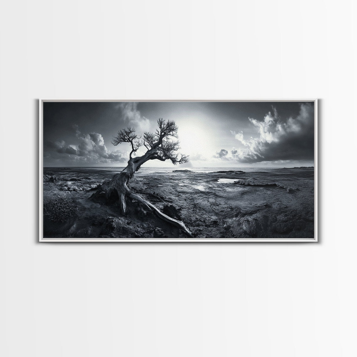 Windswept Tree, Coastal Landscape, Stormy Sky, Canvas Print, Desert Wall Art, Rustic Living Room Decor, Dramatic Minimalist Artwork