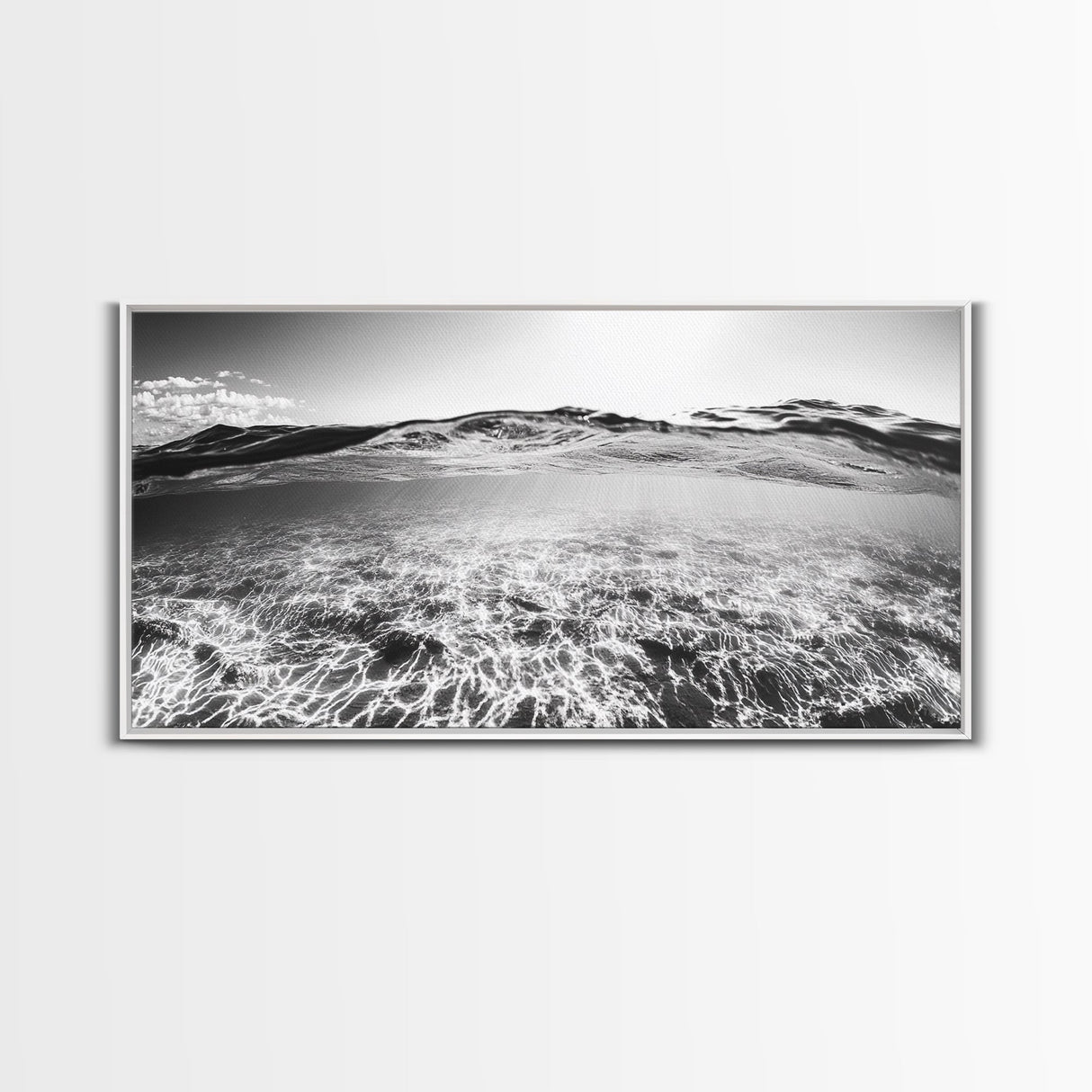 Ocean Surface, Sunlit Water, Sea Ripple, Underwater Light, Canvas Print, Modern Beach Art, Bathroom Wall Decor, Coastal Vibes