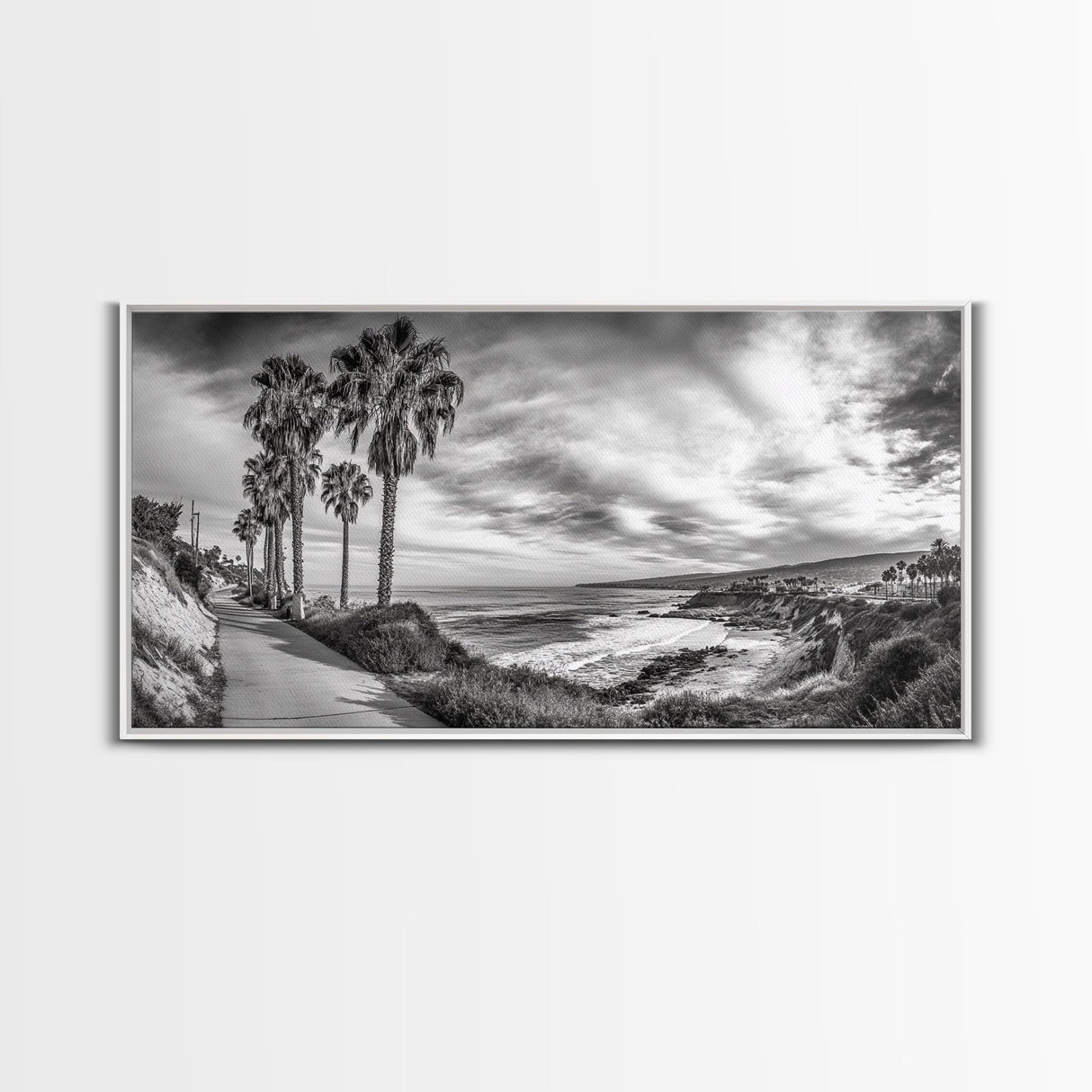 Palm Coast, Coastal Path, Ocean View, Scenic Walk, Canvas Print, California Beach Art, Entryway Decor, Tropical Landscape, Office Decor
