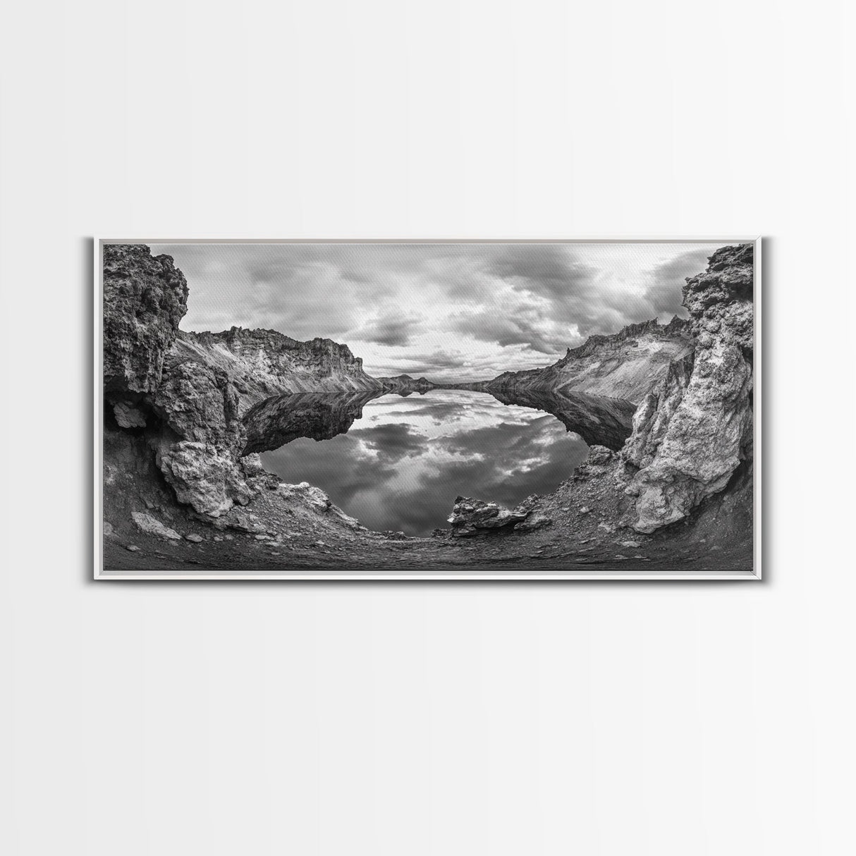 Mountain Lake, Rocky View, Cloud Reflection, Nature Landscape, Canvas Print, Rustic Home Decor, Bedroom Wall Art, Explorer Style