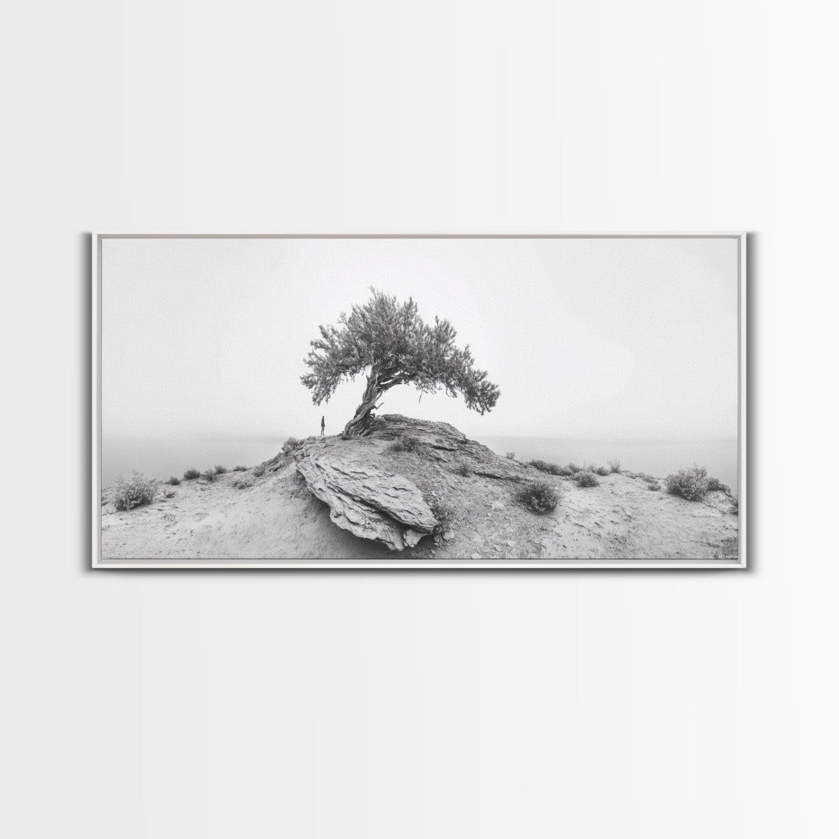 Solitary Tree, Minimalist Nature, Desert Landscape, Canvas Print, Modern Home Decor, Neutral Wall Art, Entryway Accent, Calm Mood Art