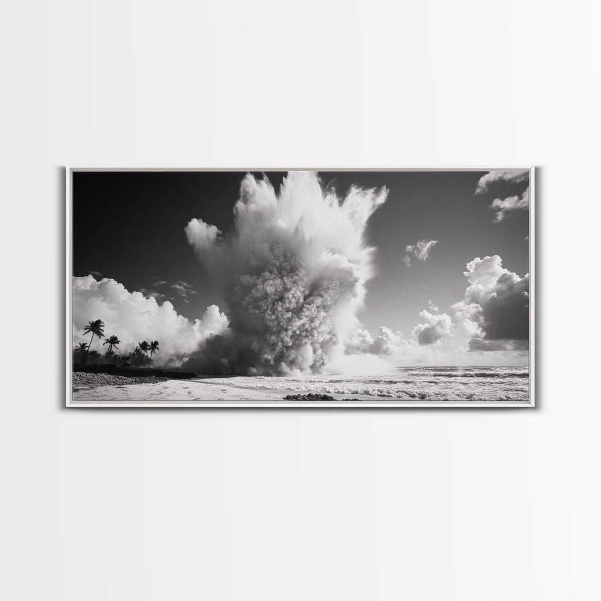 Ocean Wave Explosion, Tropical Beach Scene, Dramatic Nature Photography, Framed Canvas Print, Modern Coastal Wall Art, Bold Statement Decor