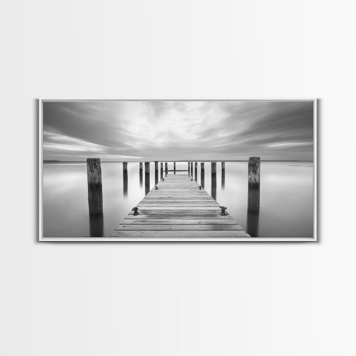 Wooden Dock Scene, Peaceful Lake Sunset, Minimalist Waterfront, Canvas Print, Zen Bedroom Wall Art, Tranquil Meditation Decor