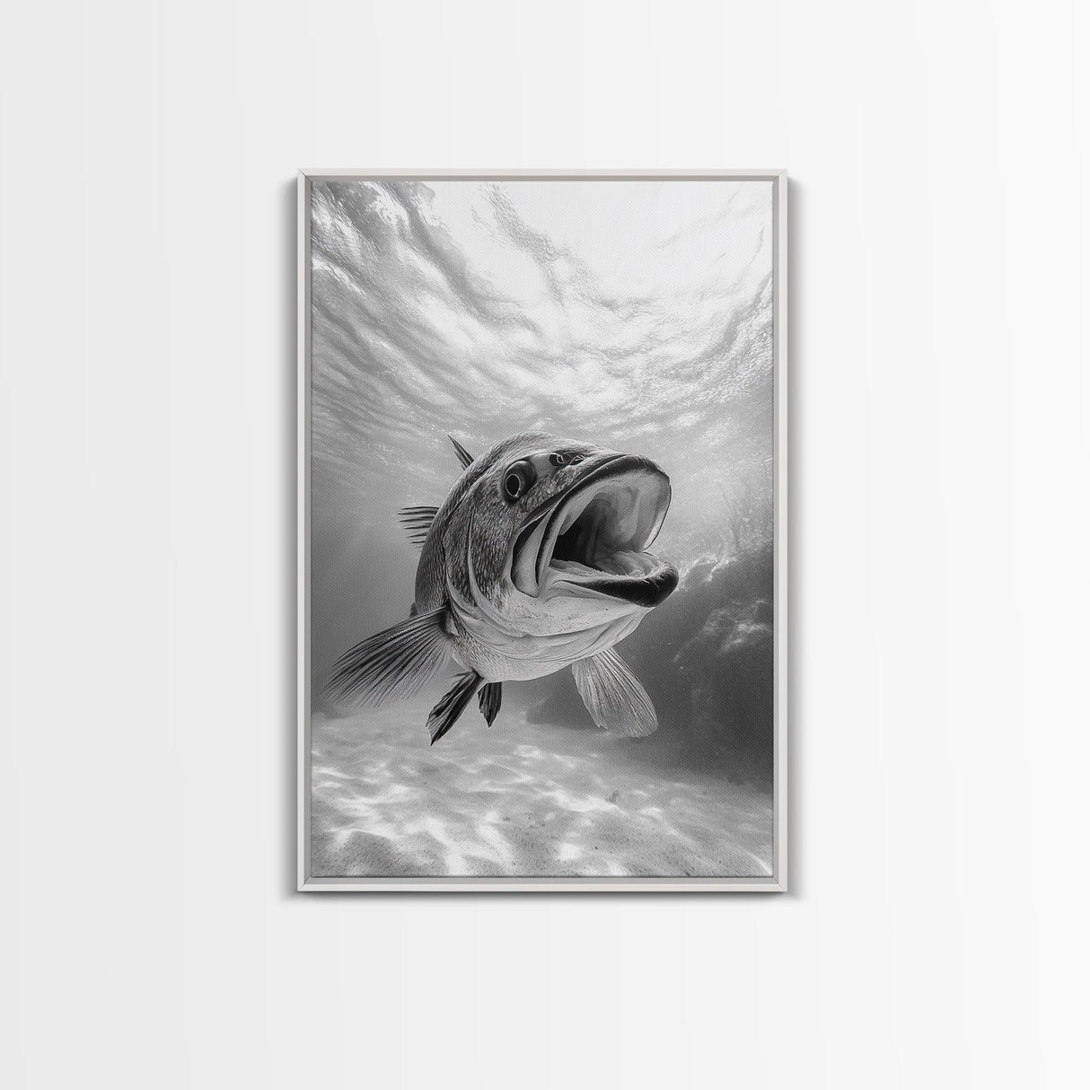 Underwater Fish, Ocean Predator, Aquatic Wildlife, Canvas Print, Bathroom Wall Art, Coastal Nautical Decor, Marine Photography