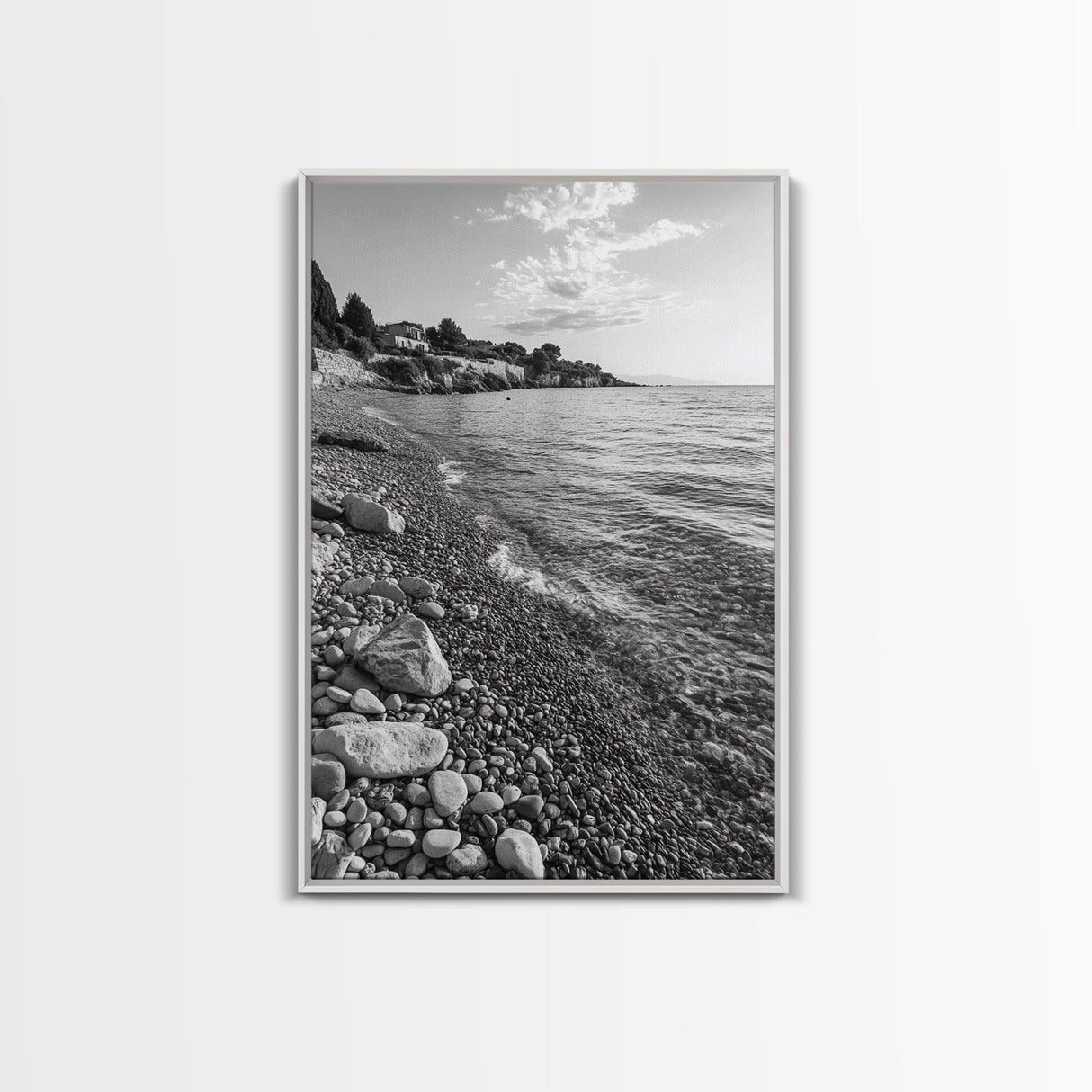 Pebble Beach, Tranquil Coastline, Coastal Stones, Sunrise Shore, Canvas Print, Bathroom Wall Art, Ocean Photography, Beach House Decor